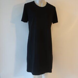 Womens Blue Les Copains Black Ribbed Short Sleeve Shift Dress 48 US/XL